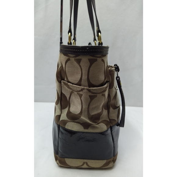 Coach Signature Brown Canvas Stripe Double Handles Diaper Tote Bags - Picture 4 of 16
